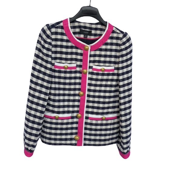 J.Crew Grosgrain-trim Jacket In Gingham Tweed size 6 Style Style AJ953